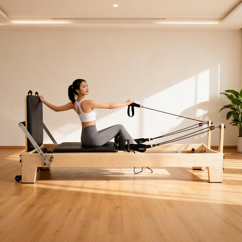 Pilates Yoga Reformer - Beyaz Akçaağaç Taşınabilir Ayarlanabilir Pilates Reformer